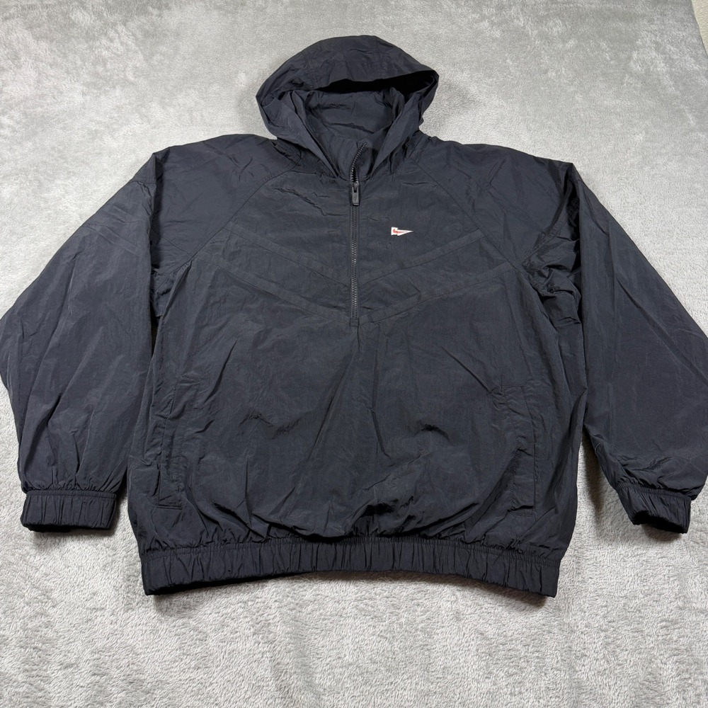 Nike Heritage Essentials Jacket Mens Large Black Nylon Half-Zip Woven FD0903-010